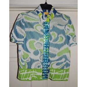 St John SoCa sz S Blue Green Silver Jeweled‎ Jacket